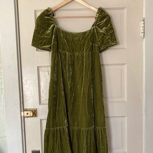 Anthropologie Olive Velvet Maxi Dress